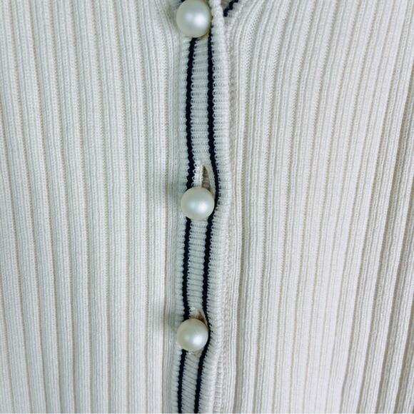 Talbots cream blue ribbed preppy pearl academia cardigan sweater LP - Picture 4 of 7